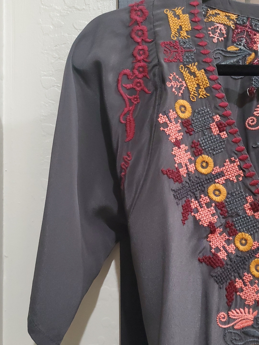 Embroidered Silk Gray Tunic - Picture 6 of 13